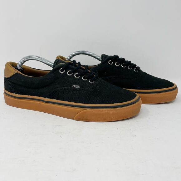 Vans Black Canvas Low Lace-Up Skate Shoes Gum Soles M6.5/W8 Leather - Picture 5 of 10